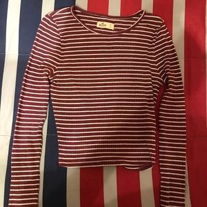 Small long sleeve white striped crop top